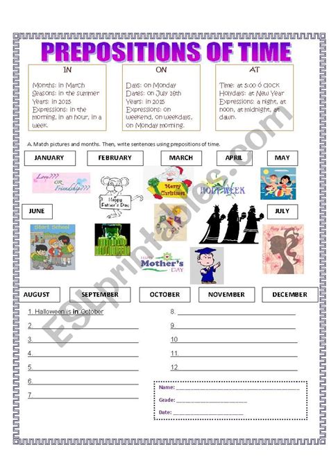 Time Preposition Worksheet For Grade Your Home Teacher Images And