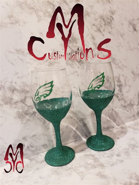 Philadelphia Eagles Wine Glasses Set Of 2 Etsy