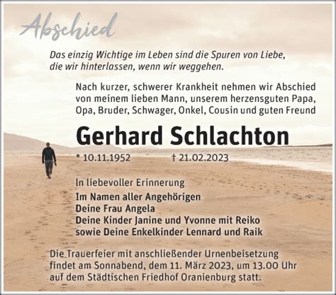 Traueranzeigen Von Gerhard Schlachton M Rkische Onlinezeitung