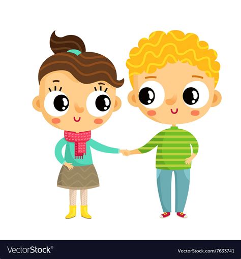 Cartoon Girl And Boy Holding Hands Cute Characters