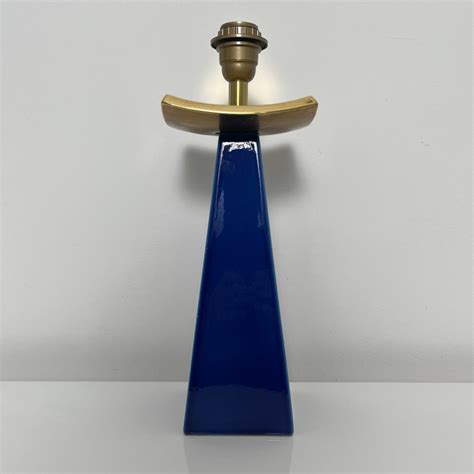 Pied De Lampe C Ramique Bleu Craquel Et Or Louis Drimmer