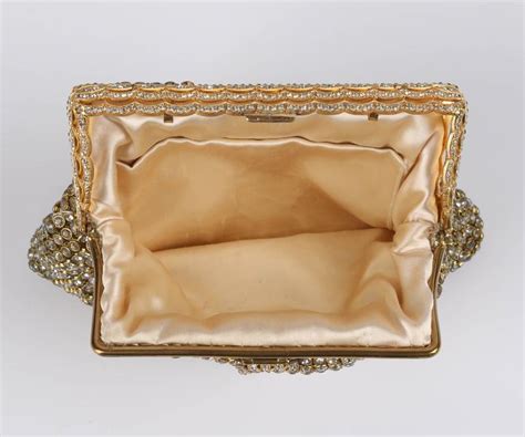 C 1950 S Gold Rhinestone Mesh Scalloped Edge Detail Evening Bag Clutch