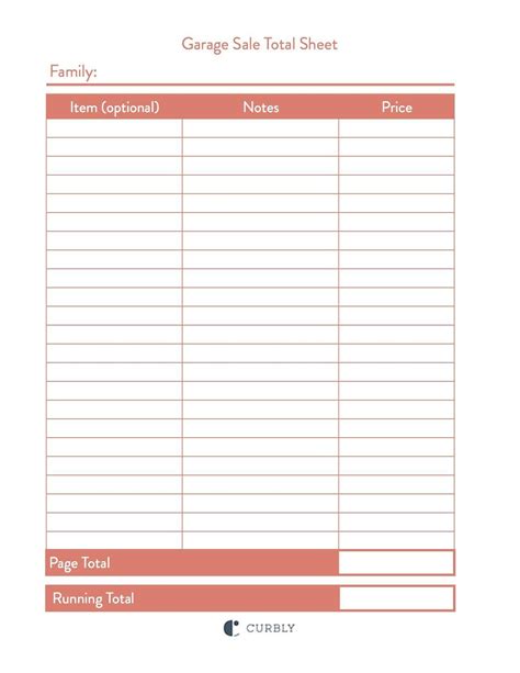 Printable Garage Sale Price List Pdf