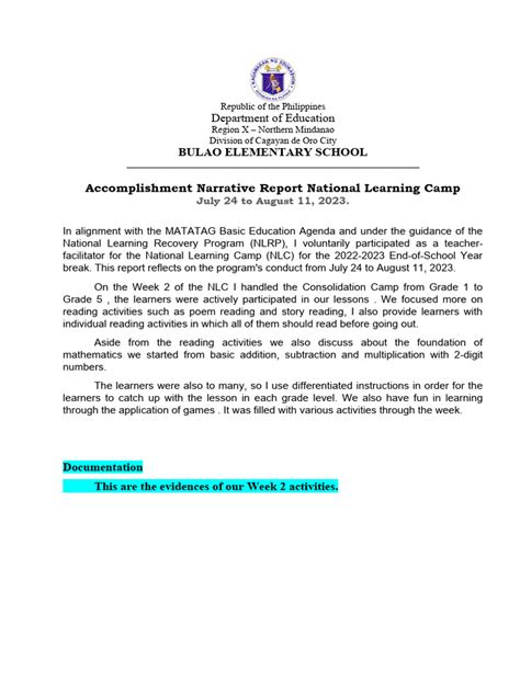 Accomplishment Report 2023 Nlc Individual Pdf