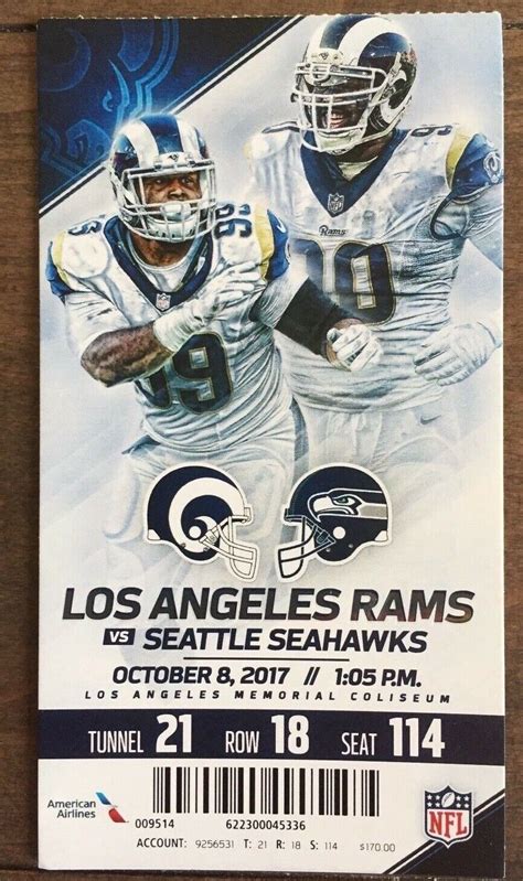 Los Angeles Rams 2017 Nfl Ticket Stub Vs Seattle Seahawks Ebay