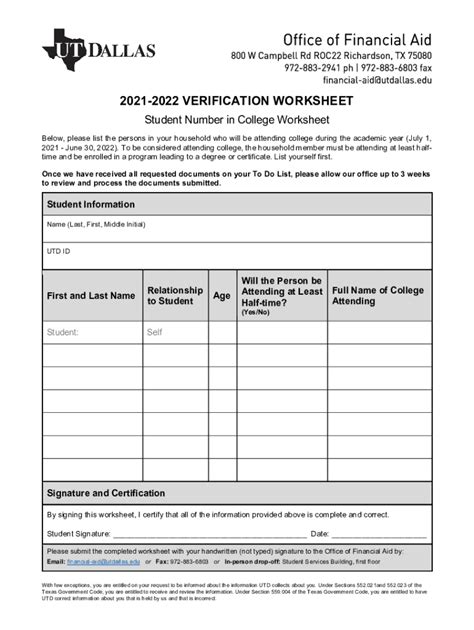 Fillable Online Verification Worksheet Dependent Independent