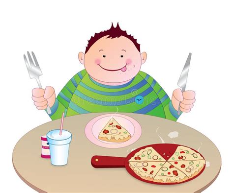 Kid eating Pizza stock vector. Illustration of clipart - 26087520