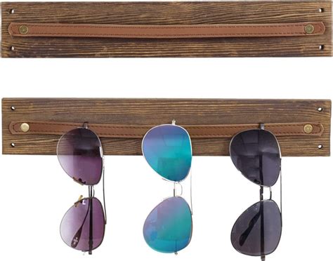 Wood And Leatherette Wall Mounted Sunglasses Holder Eyewear Display R