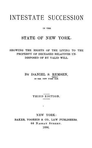 Intestate Succession In The State Of New York By Daniel S Remsen