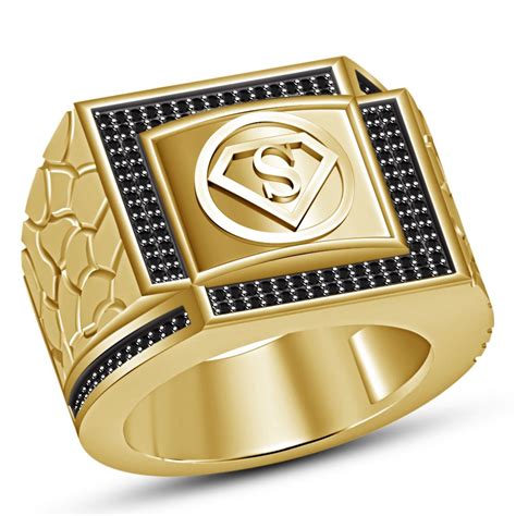 Solid K Gold Plated Silver Black Diamond Superman Symbol Men S