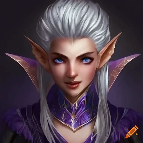 Portrait Of A Stunning High Elf With Silver Hair And Violet Eyes On Craiyon