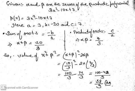 If Alpha And Beta Are The Zeroes Of The Polynomial