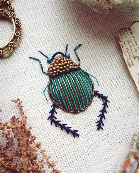 Turqouise Goldwork Scarab Beetle With Antique Gold Beads Etsy UK