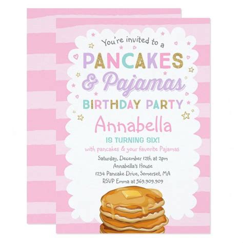 Pancake And Pajamas Birthday Invitation Pjs Party Zazzle Pancakes