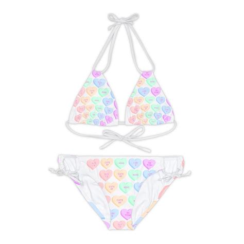 Strappy Bikini Set Aopbrazilian Bikini Heart Print Strappy Bikini Set Cute Swimwear Beachwear