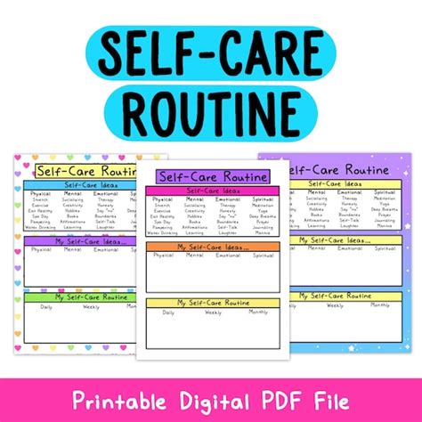 Self Care Routine Worksheet Printable Self Love Love Etsy