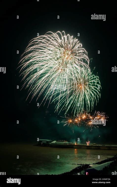 Fireworks on Cromer Pier, Norfolk. New Years Day 2022 at 5.00 p.m Stock ...