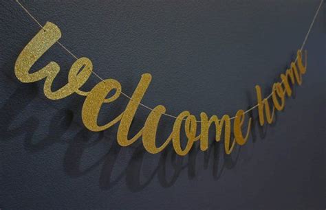 Welcome Home Gold Glitter Script Banner Sign Housewarming First New