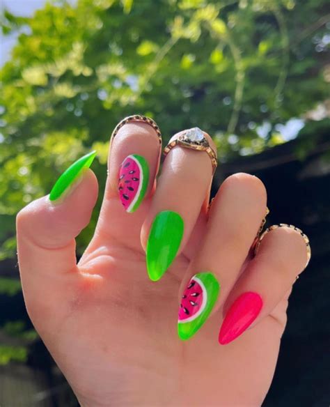 Cute Watermelon Nail Design Ideas Bright Green Watermelon Nails