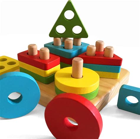 Bee Smart Wooden Sorting Geometric Shape Activity Toy Stacking