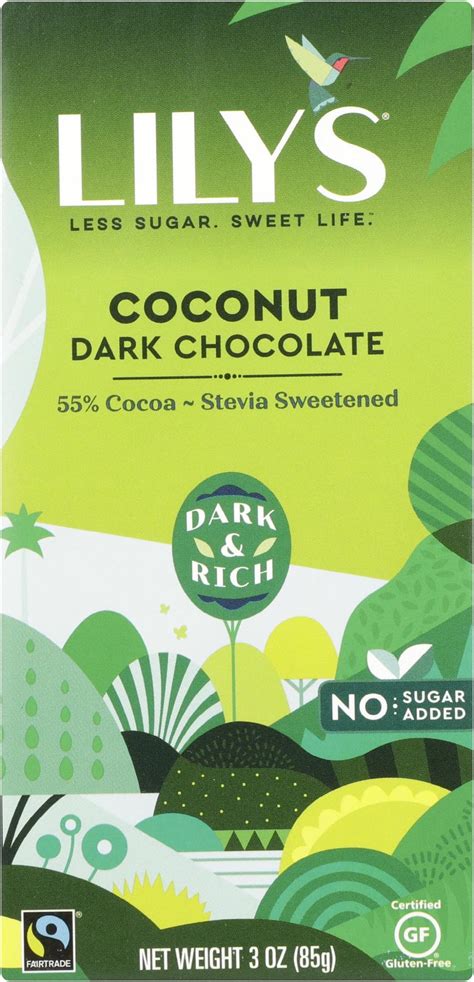 Lily S Sweets Coconut Dark Chocolate Bar 3 Ounce Snack Food Grocery And Gourmet