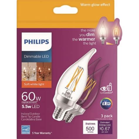Philips 55 Watt 60 Watt Candelabra Base Bent Tip Candle Ba11 Led