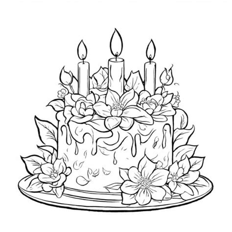 Download Coloring Image of Birthday Cake with Candles and Flowers Coloring pages Online ...