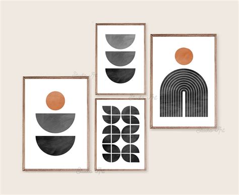 Mid Century Modern Printable Art Set Of 4 Abstract Geometric Etsy