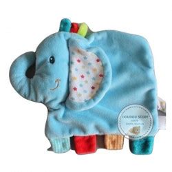 Doudou Plat L Phant Bleu Tiquettes Couleurs Happy Circus Nicotoy