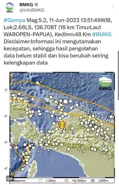 Terkini Gempa Bumi M Guncang Wilayah Waropen Papua