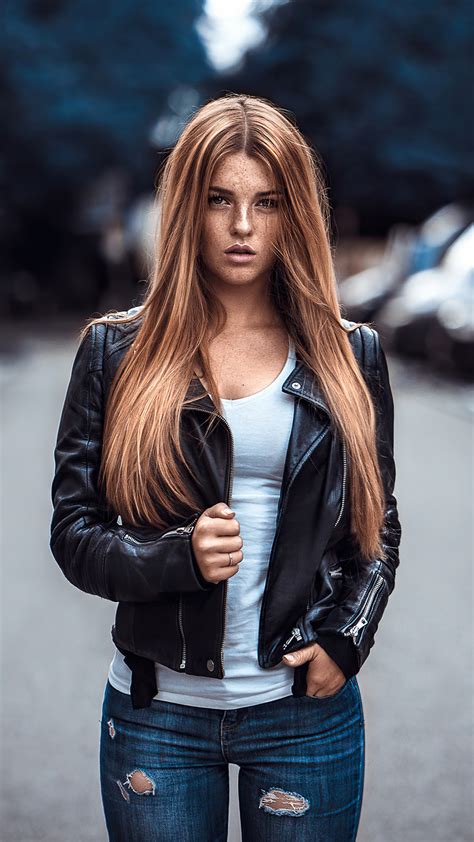 1080x1920 Redhead Model Leather Jacket Iphone 7 6s 6 Plus Pixel Xl