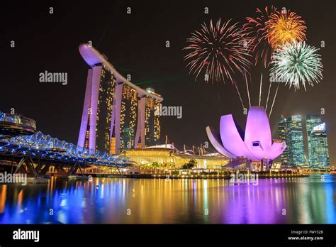 Fireworks Over Marina Bay In Singapore On National Day Fireworks