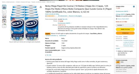 Nicky Mega Papel De Cocina 10 Rollos Hojas De 2 Capas 125 Hojas Por