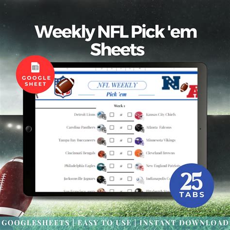 NFL Pick Sheet Pro Football Bet Tracker Spreadsheet Printable Weekly