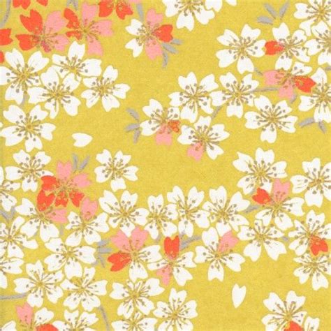 Papier Japonais Fleurs De Cerisier Jaune Et Corail M Papier