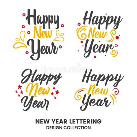 Happy New Year Typography Signs Vector Lettering Compositions