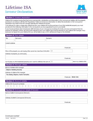 Form Uk Skipton Building Society Lifetime Isa Investor Declaration