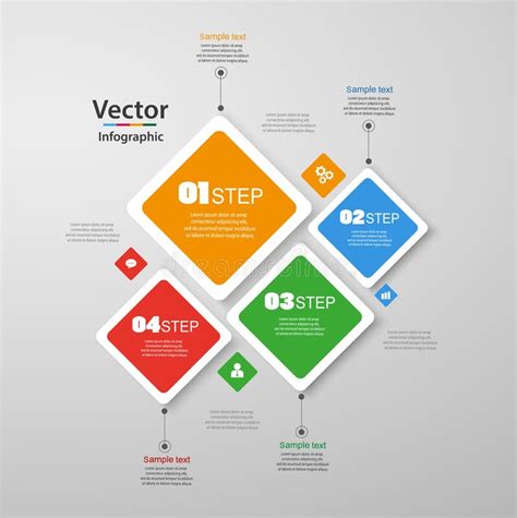 Vier Schritte Infographics Mit Bunten Quadraten Vektor Abbildung