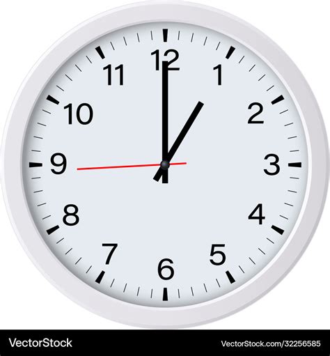 White Round Clock Showing One Oclock Isolated Vector Image