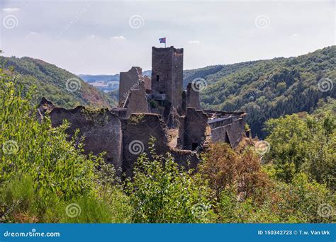 Medieval Ruin Of Brandenbourg Castle At Hill In Luxembourg Ardennes