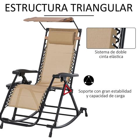 Outsunny Silla Mecedora Plegable Tumbona Reclinable Con Techo