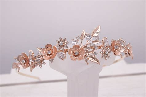 Side Wedding Headband Rose Gold Crystal Headband Simple Bridal Etsy