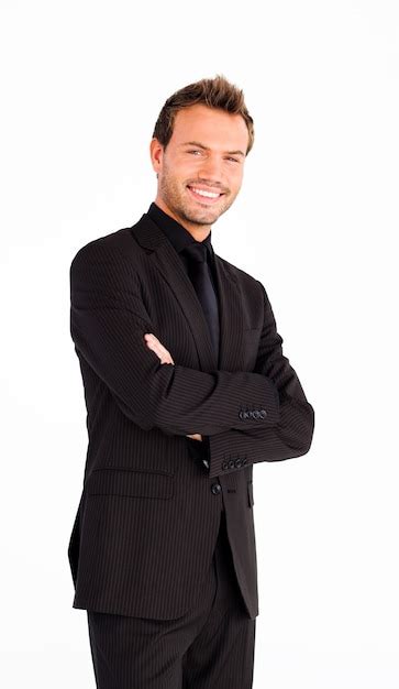 Sonriente Hombre De Negocios Con Los Brazos Cruzados Foto Premium