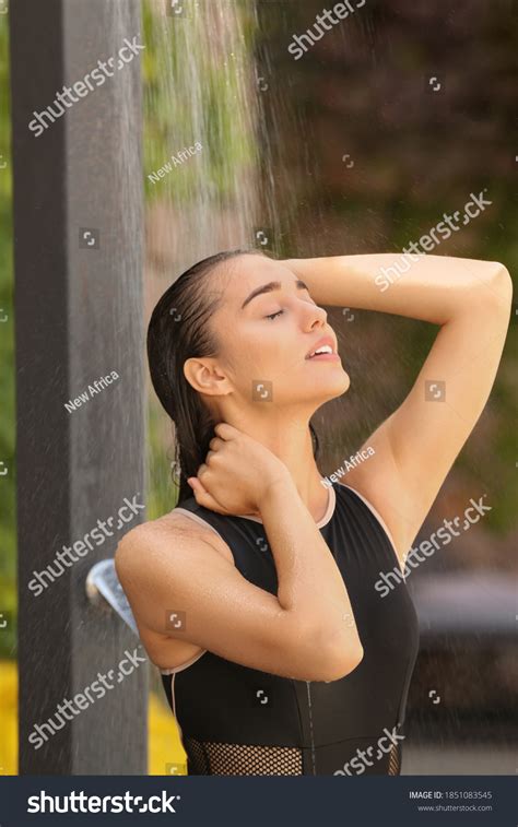 Brunette Woman Outdoor Shower Images Stock Photos Vectors Shutterstock