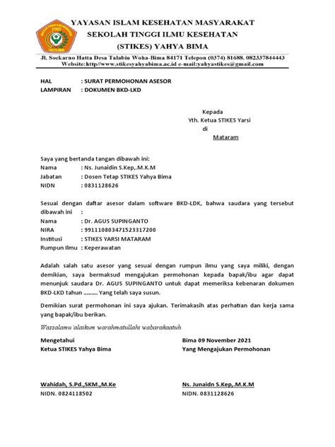 Surat Permohonan Untuk Asesor Bkd Pdf