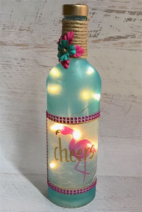 Lighted Bottles Flamingo Bottle Flamingo Lighted Bottle Etsy Bottle Lights Lighted Wine