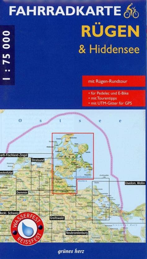 Fahrradkarte Rügen Hiddensee 1 75 000 Mit Rügen Rundtour Mit