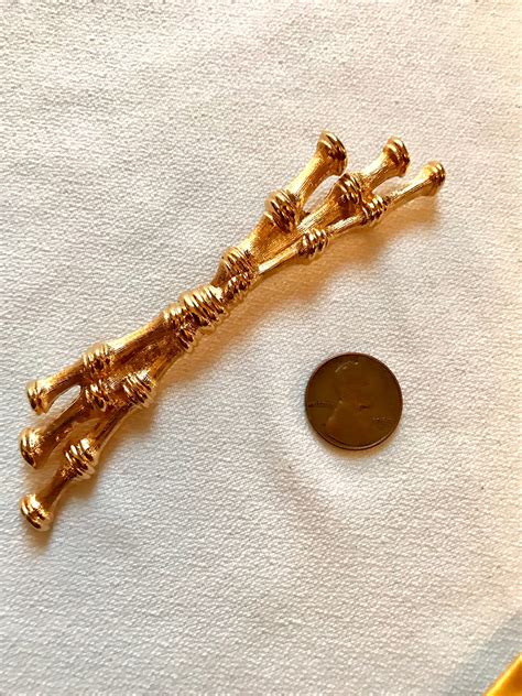 Large Vintage Goldtone Hollywood Regency Asisn Inspired Bamboo Bar Pin