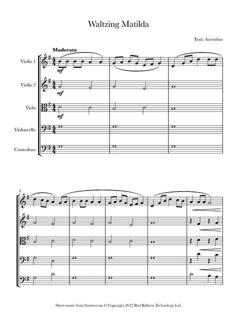 Waltzing Matilda Sheet Music For String Ensemble Notes