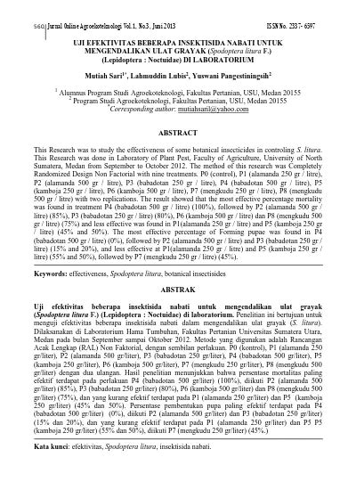 UJI EFEKTIVITAS BEBERAPA INSEKTISIDA NABATI UNTUK MENGENDALIKAN ULAT